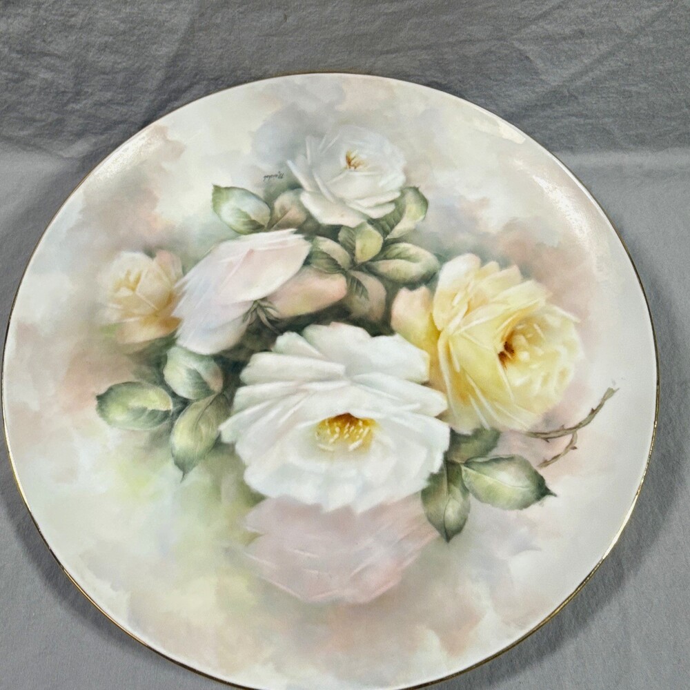 Antique Hand Painted Rose Porcelain Platter Charger12"Mint Artist Signed Maichel